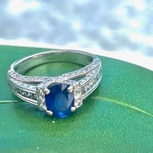 18K Sapphire & Diamond Cocktail Ring Size 3.75